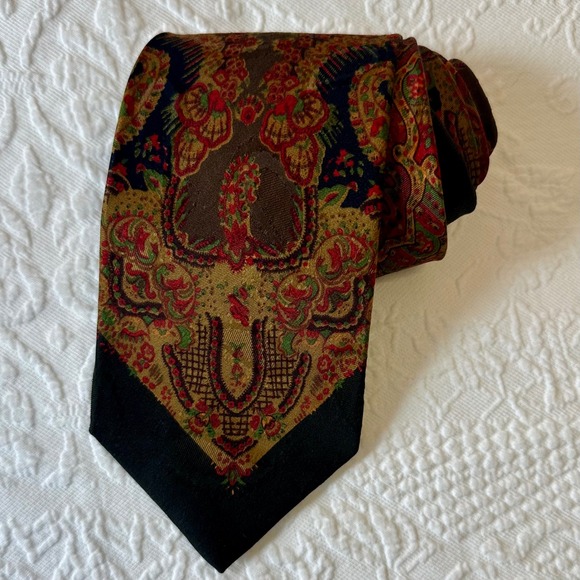 Vintage Polo by Ralph Lauren Mens Necktie Paisley Pattern Brown Red & Black - Picture 1 of 10